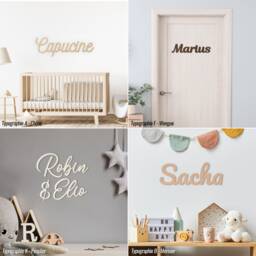 Wooden First Name/Size S 10 Wood Finishes 12 Typographies Children's Room Decoration Birthday Wedding Table - thumbnail 2