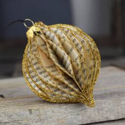 Honeycomb Paper Christmas Ornament, Glittered Vintage Book Pages, Set Of 5 - thumbnail 2