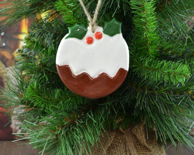 Handmade Ceramic Christmas Pudding Ornament Holiday Tree Decor - image 1