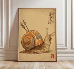 Japanese Snail Yokai Poster, Mythical Creature Wall Art, Traditional Asian Print, Fantasy Illustration, Vintage Ink Artwork - thumbnail 1