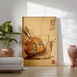 Japanese Snail Yokai Poster, Mythical Creature Wall Art, Traditional Asian Print, Fantasy Illustration, Vintage Ink Artwork - thumbnail 3