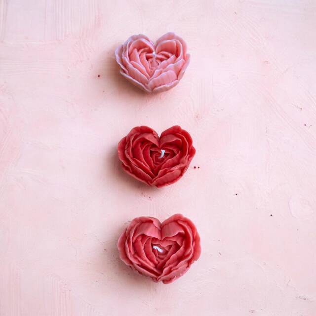 Rose Heart Candle Pink Carved Soy Wax, Romantic Gift - image 1