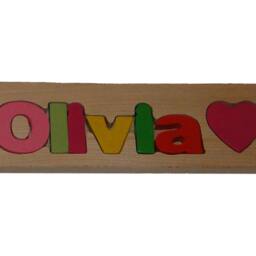 Personalized Name Puzzle, Custom Wooden Letter Gift, Newborn Free Engraving Message, Olivia - thumbnail 2