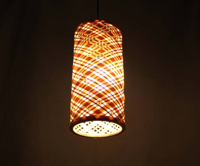 "Handwoven Bamboo Pendant Light Rustic Cylindrical Hanging Lamp - D5.5"" X H11.8" - image 1