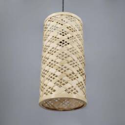 "Handwoven Bamboo Pendant Light Rustic Cylindrical Hanging Lamp - D5.5"" X H11.8" - thumbnail 2