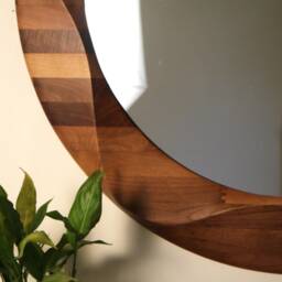 Round Mirror, Large Decorative Round Wooden Wall Mirror Wall, Circular Hanging Made From Solid Walnut Wood - thumbnail 2