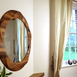 Round Mirror, Large Decorative Round Wooden Wall Mirror Wall, Circular Hanging Made From Solid Walnut Wood - thumbnail 3