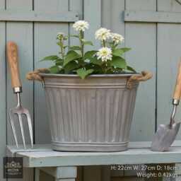 Vintage Style Galvanised Metal Oval Dolly Tub Garden Planter Pot, Rope Handles - thumbnail 3
