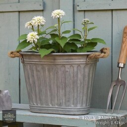 Vintage Style Galvanised Metal Oval Dolly Tub Garden Planter Pot, Rope Handles - thumbnail 2