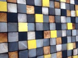 Reclaimed Wood Wall Art - Geometric Mosaic, Gray & Yellow - thumbnail 1