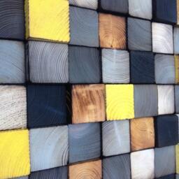 Reclaimed Wood Wall Art - Geometric Mosaic, Gray & Yellow - thumbnail 3