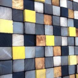 Reclaimed Wood Wall Art - Geometric Mosaic, Gray & Yellow - thumbnail 2