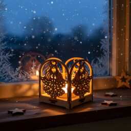 Laser Cut Wooden Angel Christmas Lantern Rustic Candle Holder - Holiday Ornament - thumbnail 3