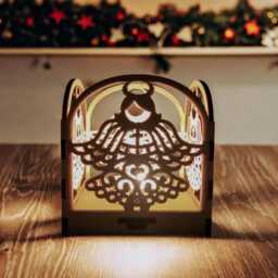 Laser Cut Wooden Angel Christmas Lantern Rustic Candle Holder - Holiday Ornament - thumbnail 2