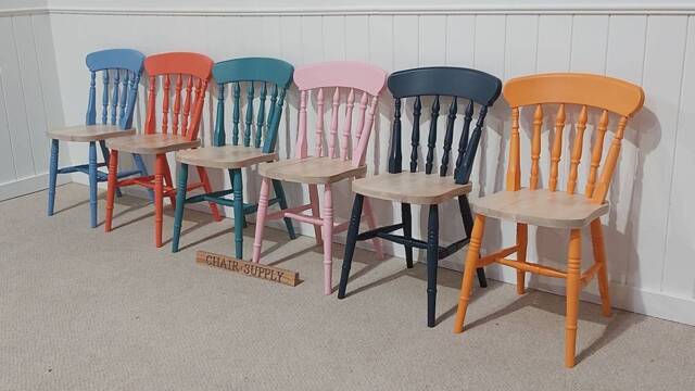 Country Style Farmhouse 2-Tone Spindle Back Kitchen Dining Chairs Painted in Farrow & Ball Colours - image 1