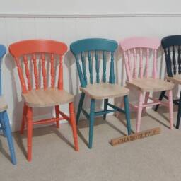Country Style Farmhouse 2-Tone Spindle Back Kitchen Dining Chairs Painted in Farrow & Ball Colours - thumbnail 3