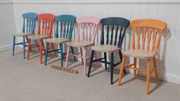 Country Style Farmhouse 2-Tone Spindle Back Kitchen Dining Chairs Painted in Farrow & Ball Colours - thumbnail 1