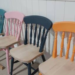 Country Style Farmhouse 2-Tone Spindle Back Kitchen Dining Chairs Painted in Farrow & Ball Colours - thumbnail 2
