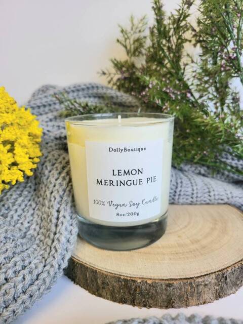 Lemon Meringue Pie Candle Vegan Soy Wax Cruelty Free Birthday Gift Christmas 8Oz Scented - image 1