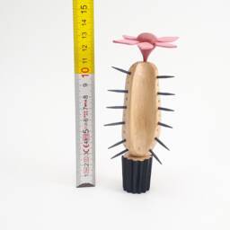 Acrylic Painted Wooden Cactus Sculpture, Flower Accent - thumbnail 2