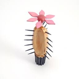 Acrylic Painted Wooden Cactus Sculpture, Flower Accent - thumbnail 4