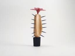 Acrylic Painted Wooden Cactus Sculpture, Flower Accent