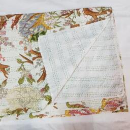 New Decorative Indian Handmade Floral Fruit Kantha Quilt Bedspread Bedcover, Pure Cotton Throw - thumbnail 2