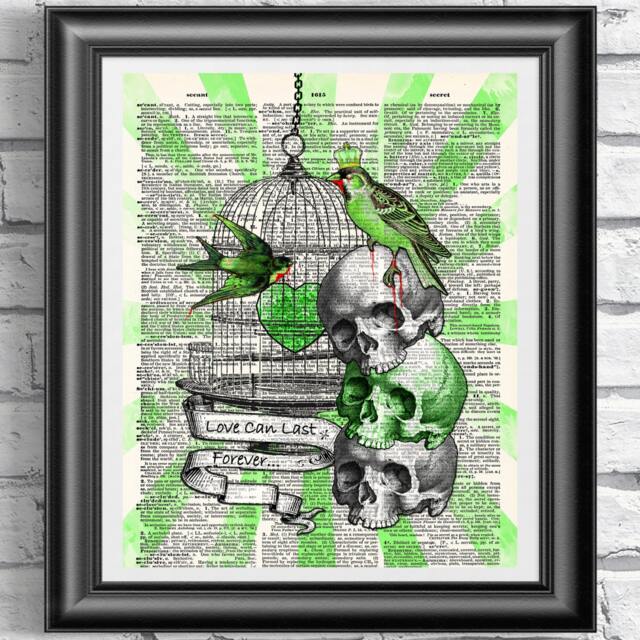 Zombies Art Print, Undead Birds Wall Decor, Goth Print Dictionary Book Page, Book Art Zombies, Skull Anatomical Poster Tattoo - image 1