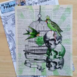 Zombies Art Print, Undead Birds Wall Decor, Goth Print Dictionary Book Page, Book Art Zombies, Skull Anatomical Poster Tattoo - thumbnail 2