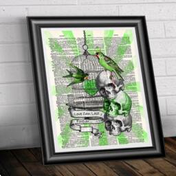 Zombies Art Print, Undead Birds Wall Decor, Goth Print Dictionary Book Page, Book Art Zombies, Skull Anatomical Poster Tattoo - thumbnail 3