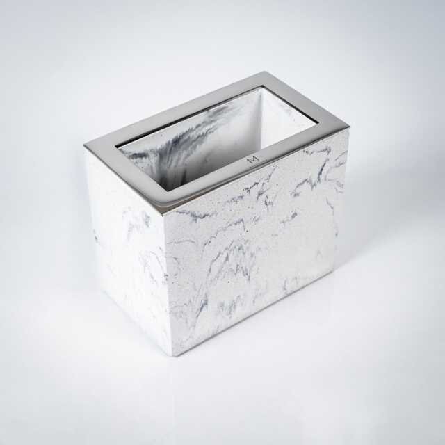 Marbled Concrete Pen Holder With Stainless Steel Trim, Modern Desk Organizer - image 1