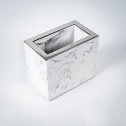 Marbled Concrete Pen Holder With Stainless Steel Trim, Modern Desk Organizer
