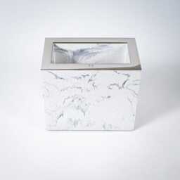 Marbled Concrete Pen Holder With Stainless Steel Trim, Modern Desk Organizer - thumbnail 2