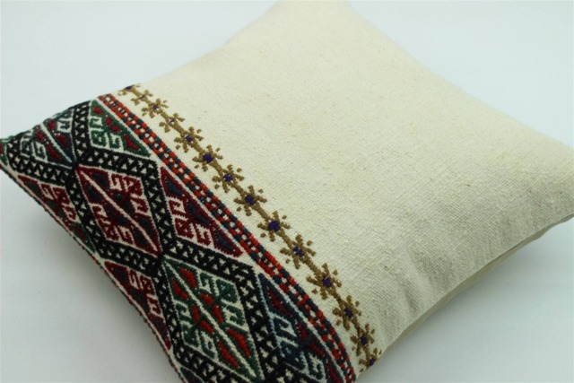 Vintage Turkish Kilim Pillow Cover Hand-Spun Wool, Bohemian Cushion - 16x16 Inch - image 1