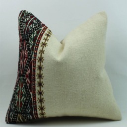 Vintage Turkish Kilim Pillow Cover Hand-Spun Wool, Bohemian Cushion - 16x16 Inch - thumbnail 2