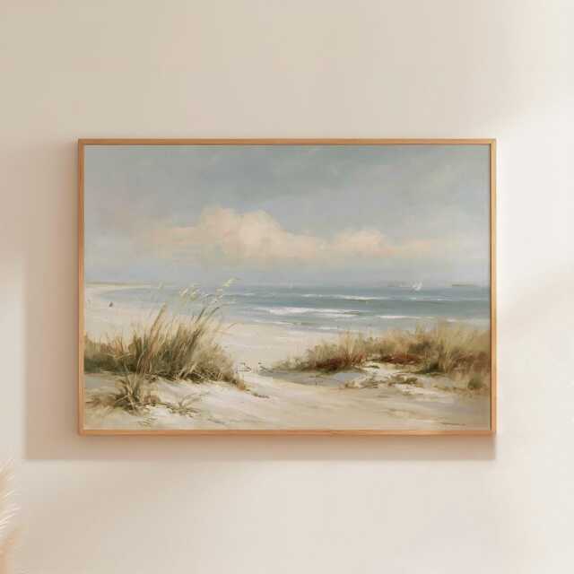 Coastal Dune Poster, Blue Beach Print, Seascape Wall Art, Paper - image 1