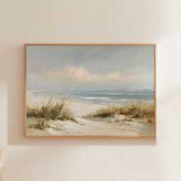 Coastal Dune Poster, Blue Beach Print, Seascape Wall Art, Paper - thumbnail 1