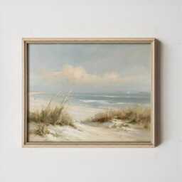Coastal Dune Poster, Blue Beach Print, Seascape Wall Art, Paper - thumbnail 3