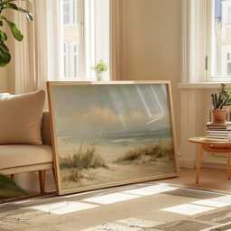 Coastal Dune Poster, Blue Beach Print, Seascape Wall Art, Paper - thumbnail 4
