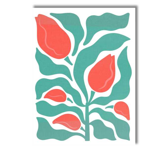 Coral Tulip Bud Floral Scandinavian Folk Art Illustration Canvas Wall Print Decor Picture Ready To Hang - image 1