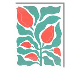 Coral Tulip Bud Floral Scandinavian Folk Art Illustration Canvas Wall Print Decor Picture Ready To Hang - thumbnail 1