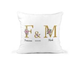 Personalised Custom Name Cushion - Valentines Gift Anniversary Floral Initials Date Honeymoon Newlywed Day - thumbnail 1