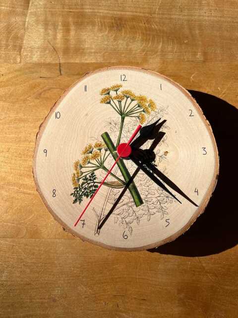 Wall Clock With Vintage Motif Fennel On Birch Branch Disc Quiet Clockwork - image 1