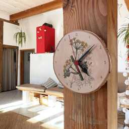 Wall Clock With Vintage Motif Fennel On Birch Branch Disc Quiet Clockwork - thumbnail 2