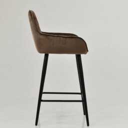 Brown Velvet Bar Stool With Backrest - Breakfast & Kitchen Stool, Art Deco Black Base - thumbnail 3