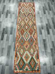Classic Runner Rug, Handmade Artisan Afghan Turkish, Scandinavian, Navajo, Bohemian, Wool Flatweave Multicolour Kilim Rug 312x77 cm - thumbnail 1