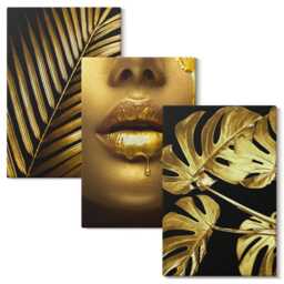 3 Piece Canvas Set - Palm Leaves Woman's Face Monstera Leaves, Yellow Large Wall Art, Plants & Flowers Hanging - thumbnail 2
