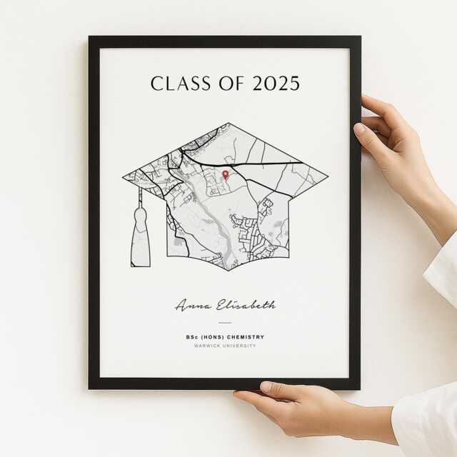 Custom Graduation Print, Personalised Map Gifts, Uni Wall Art, Decor, Student Keepsake, Modern Home Cp - image 1