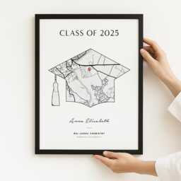 Custom Graduation Print, Personalised Map Gifts, Uni Wall Art, Decor, Student Keepsake, Modern Home Cp - thumbnail 1