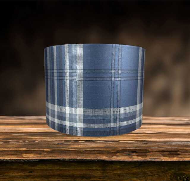 Navy Blue Tartan Lampshade For Ceiling & Table Lamps, Country Plaid Light Shade - image 1